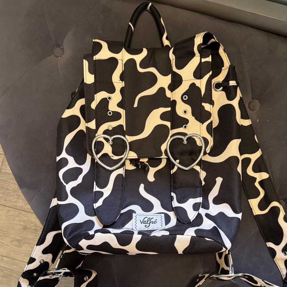 Valfre Black and White Heart Buckle Backpack